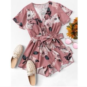 Pink Floral Print Romper